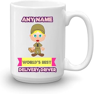 Personalised Gift For Women - World's Best Lady Delivery Driver Mug Large 15oz Coffee Tea Cup - Novelty Christmas Birthday Thank you Courier Postwoman Key Worker Hero Present Idea
