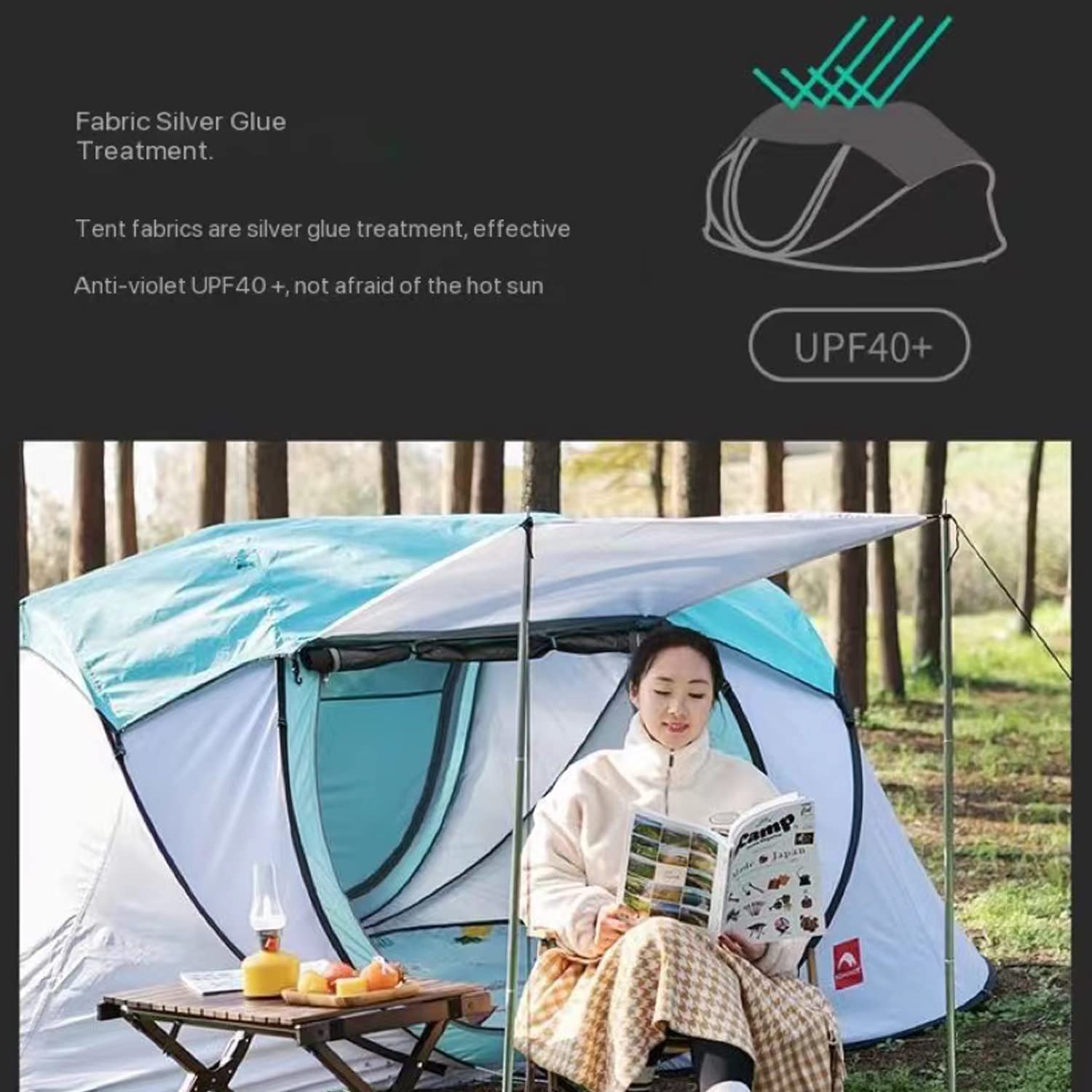 Schnell zu öffnendes Panorama-Schiebedach, vollautomatisches, frei baubares Zelt, Outdoor-Camping, Camping, Anti-Sturm-Zelt für Reisecamping (Blue) Sport & Freizeit