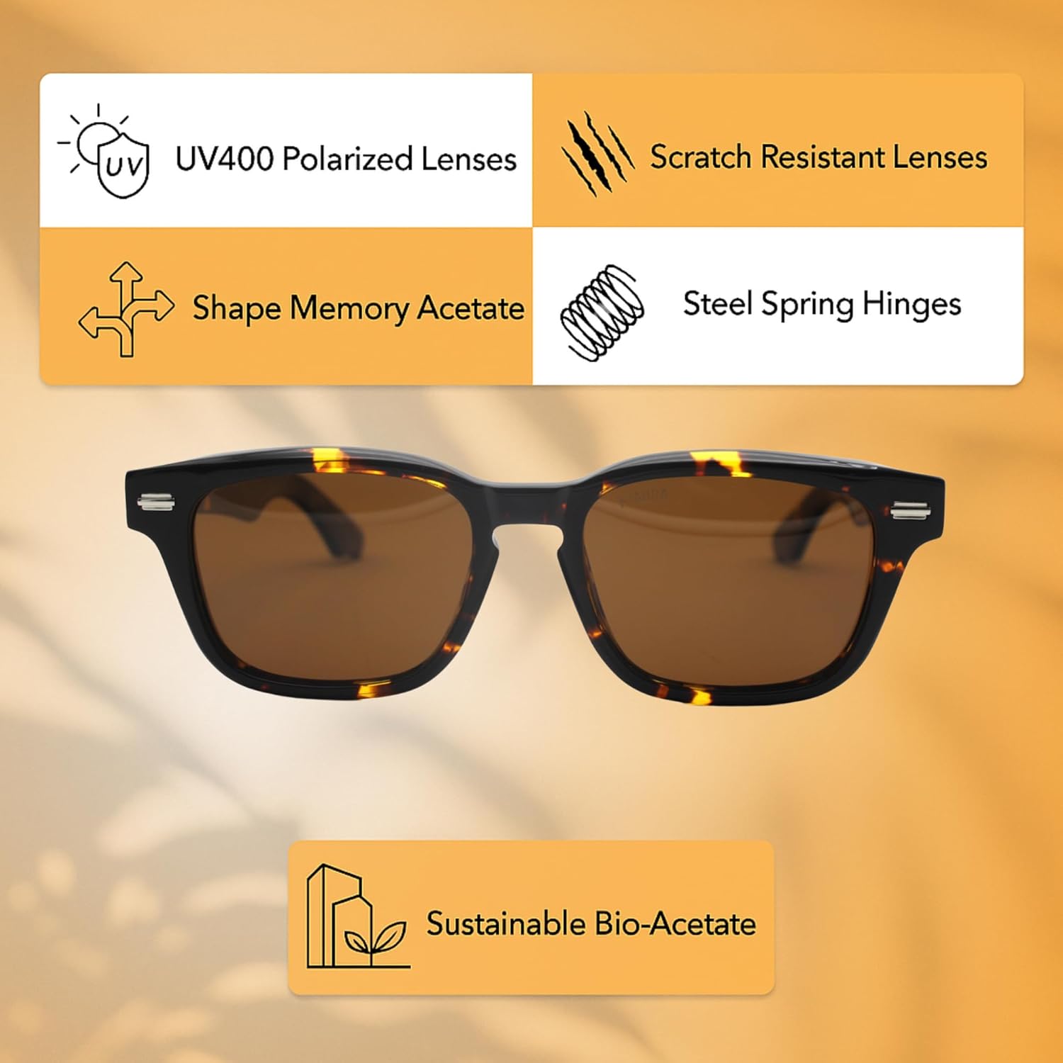 KIAURA Kaufmann Polarized Sunglasses, UV400 Protection, Memory Acetate Frames, XL & Original Sizes