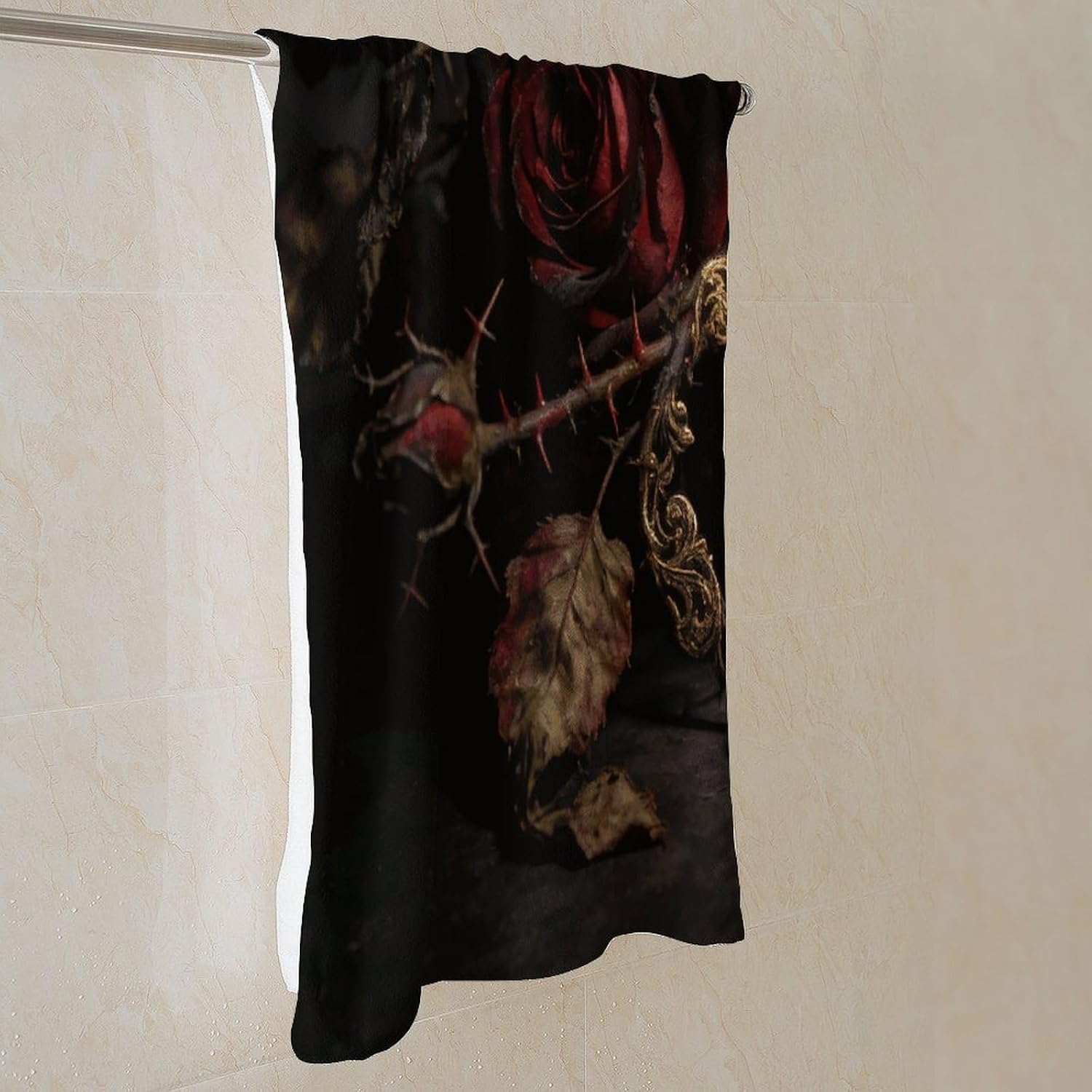 Gothic Vintage Flower Bath Towel, Highly Absorbent & Quick Drying Beach Towel, Compact & Lightweight Pool Towel for Bathroom, Beach, Pool, Gym, Spa, and Hotel Use