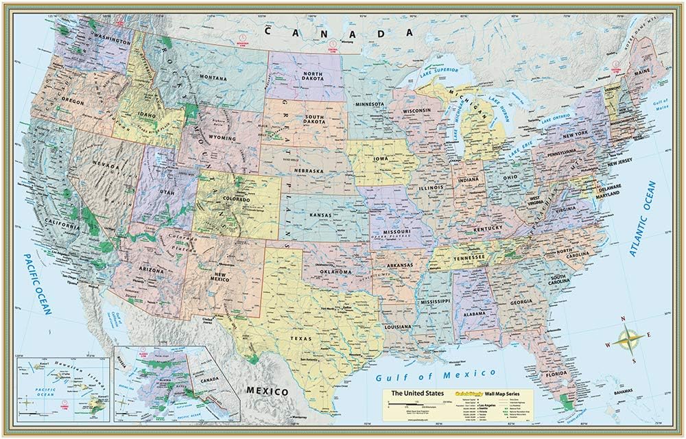 U.S. Map Poster (32 x 50 inches) Laminated QuickStudy Reference Tool