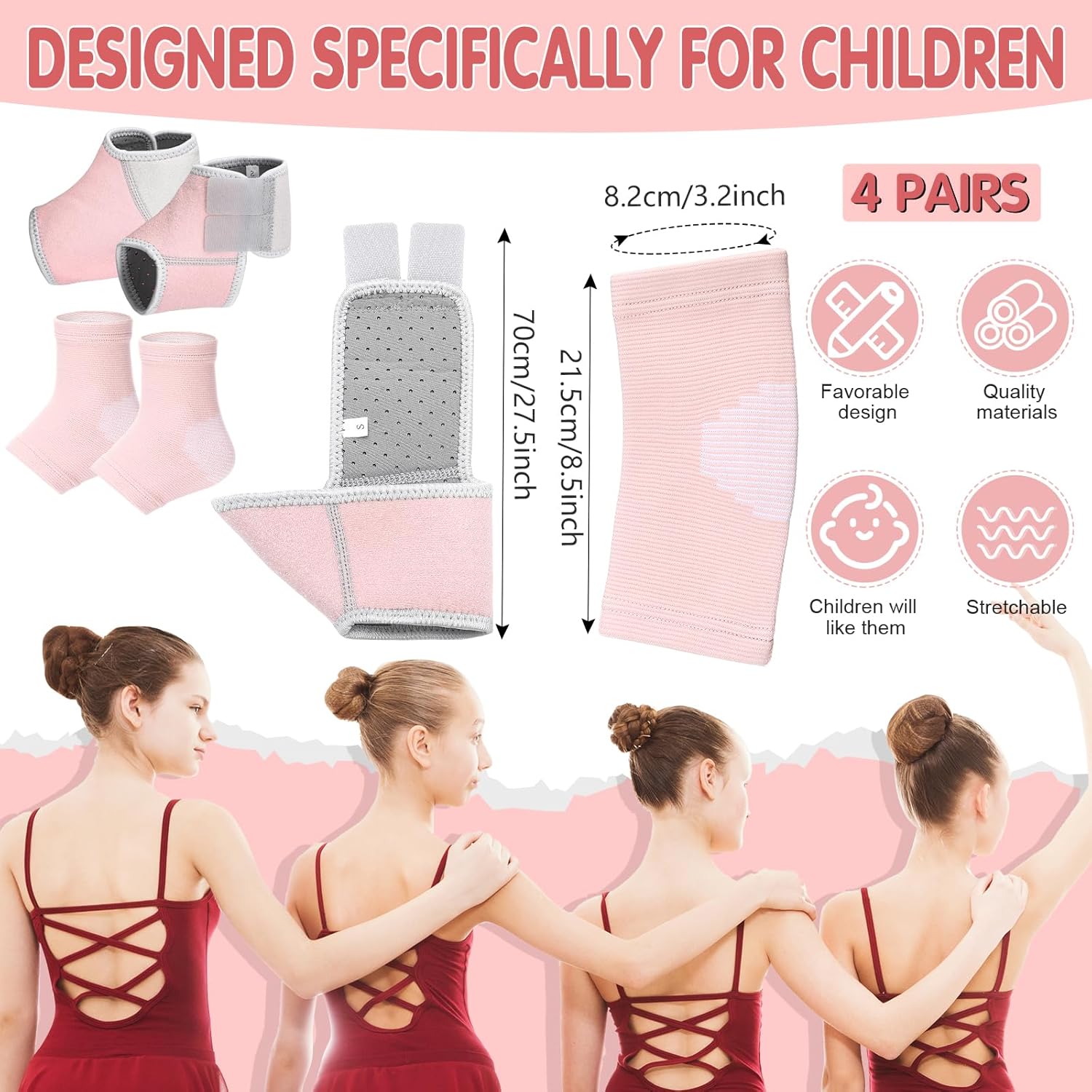 Tarpop 2 Pairs Kids Ankle Brace Set Foot Support Stabilizer Wraps Protector Guard Knitted Ankle Sleeve Sock Support Compression Socks for Injury Prevention(Pale Pink, Medium) Pale Pink Small