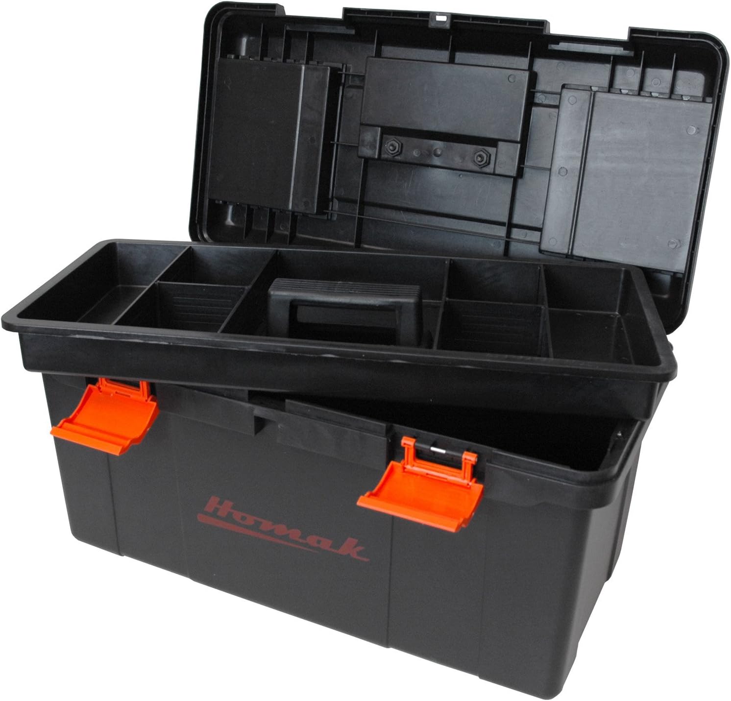 Best Cyber Deals 🔥 Homak 19-1/4-Inch Plastic Tool Box with Tray and Dividers, Black, BK00119005