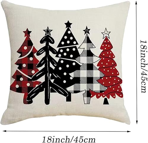 Miniatura 2 de Juego de 4 fundas de almohada de Navidad de 18 x 18 pulgadas, decoración de Navidad, árbol de Navidad, renos, fundas de cojín de casa de campo para