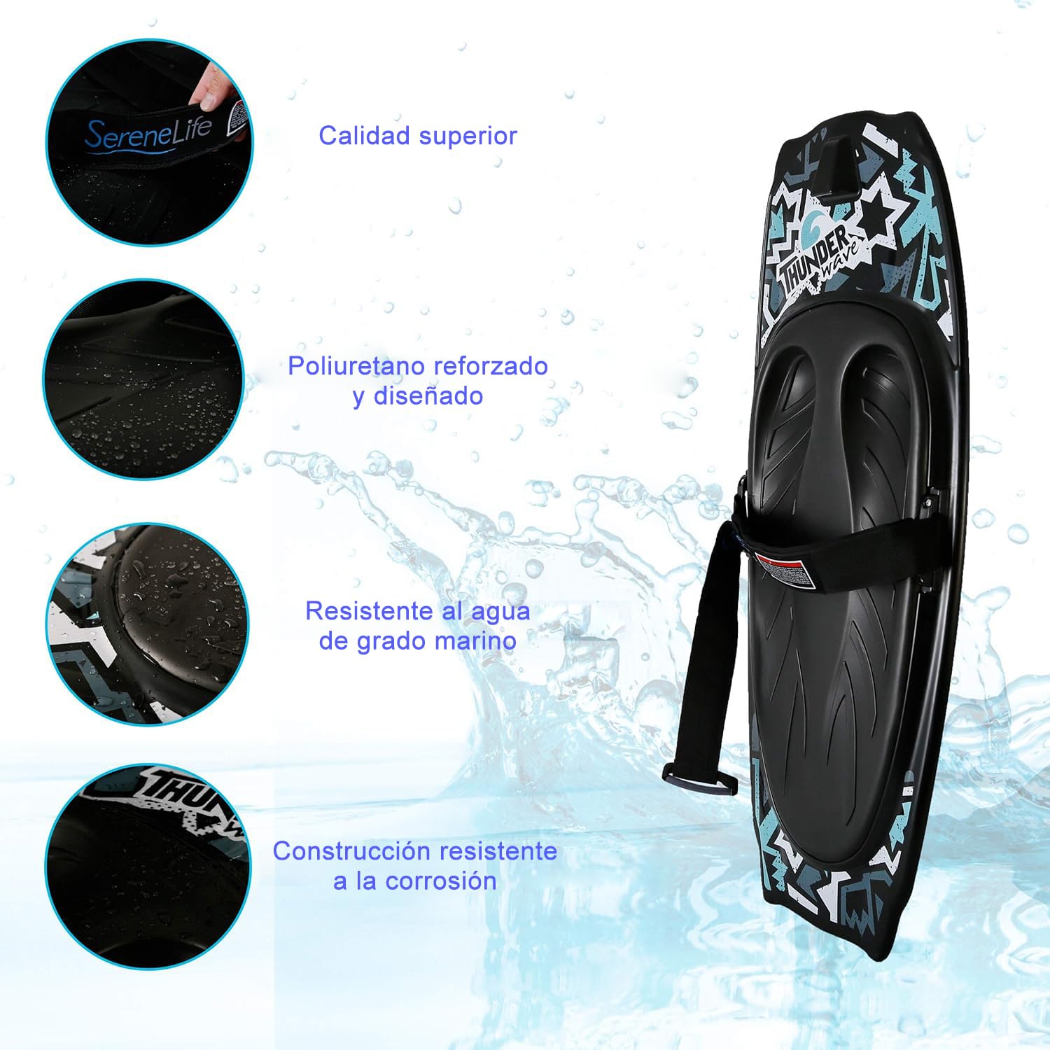 SereneLife Plancha kneeboard, Tabla, Correa Ajustable para Boogie de Rodillas, Surf