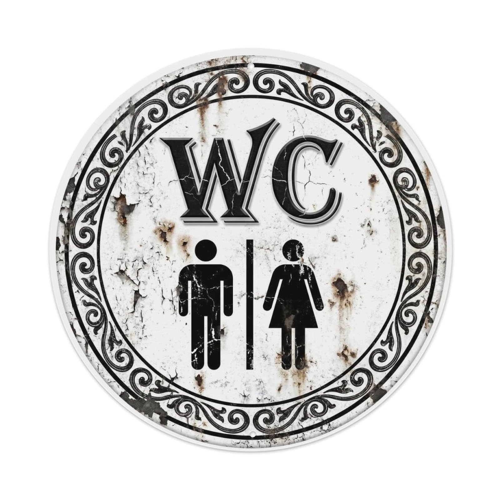 Toilet （WC） Shabby Classic Ornament Metal Tin Sign Plaque Wall Decor for Cafe, Club Bar, Office, Home Garden Round Metal Poster 8x8Inch
