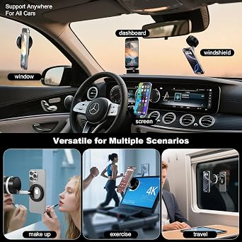 Vacuum Magnetic Suction Phone Holder,360 Adjustable Car Phone Holder Foldable Hands-Free Suction Cup Car Phone Mount[96+LBS suction/2800gf magnetic],Suitable for iPhone 16 Pro Max 15 14 13 12 Plus