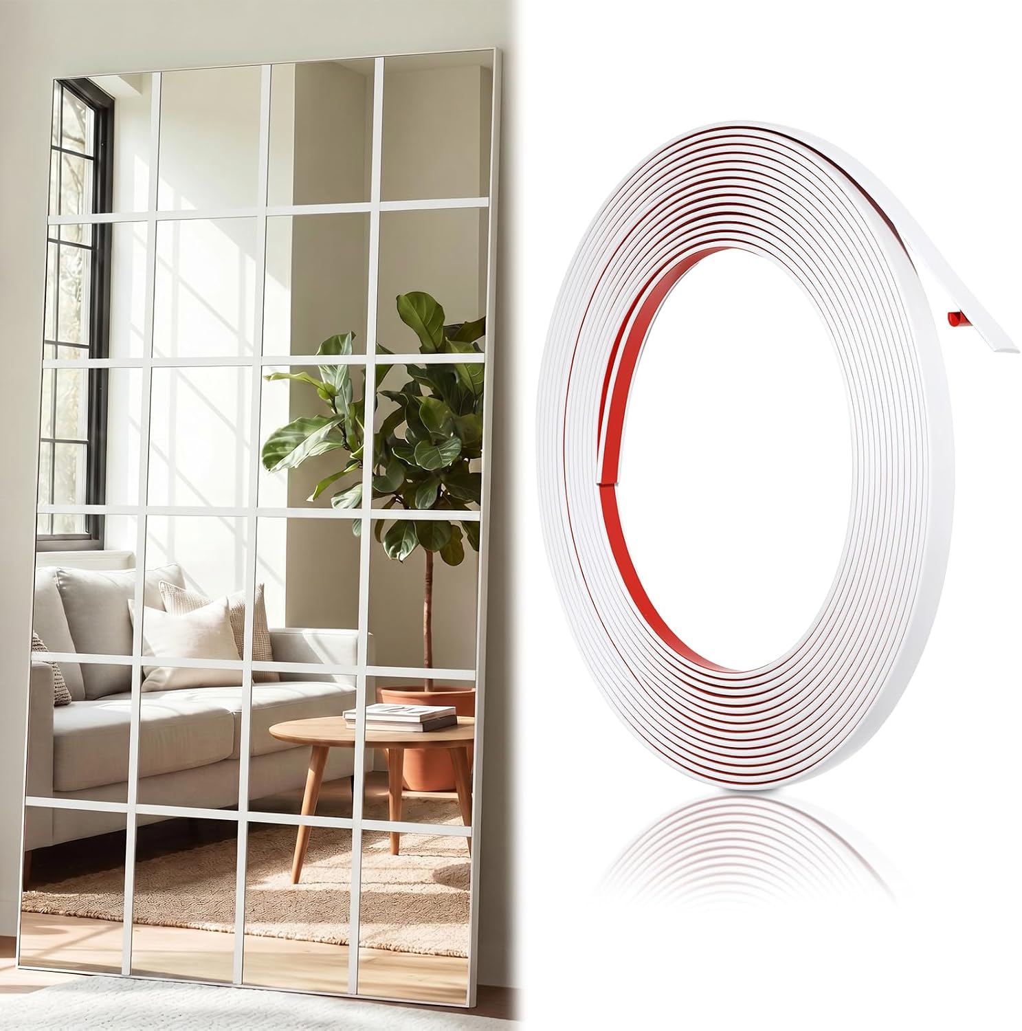 32.8 ft Mirror Peel and Stick Molding Mirror Wall Peel and Stick Trim,White | Removable Waterproof DIY Mirror Frame Borders Self Adhesive Wall Moldings Trims Decor for Home Window Door Cabinet