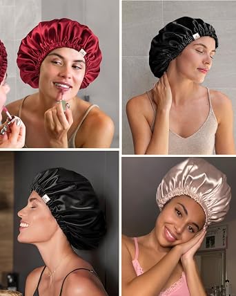 YANIBEST Satin Bonnet for Sleeping Women Men, Adjustable Hair Bonnet | Double Layer Silk Feeling Bonnet for Natural Curly Hair Braids - Reduce Frizz, Secure Fit, Adjustable