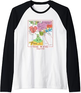 Hike The Wave Arizona Hiking Map Coyote Buttes Sandstone Art Raglan Baseball Tee