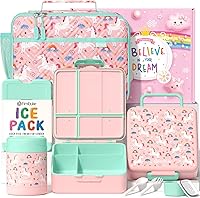 Vista 12 de Fimibuke Lonchera Bento para niños con 4 compartimentos, bolsa de almuerzo aislada, tarro térmico de acero inoxidable al vacío, paquete de hielo