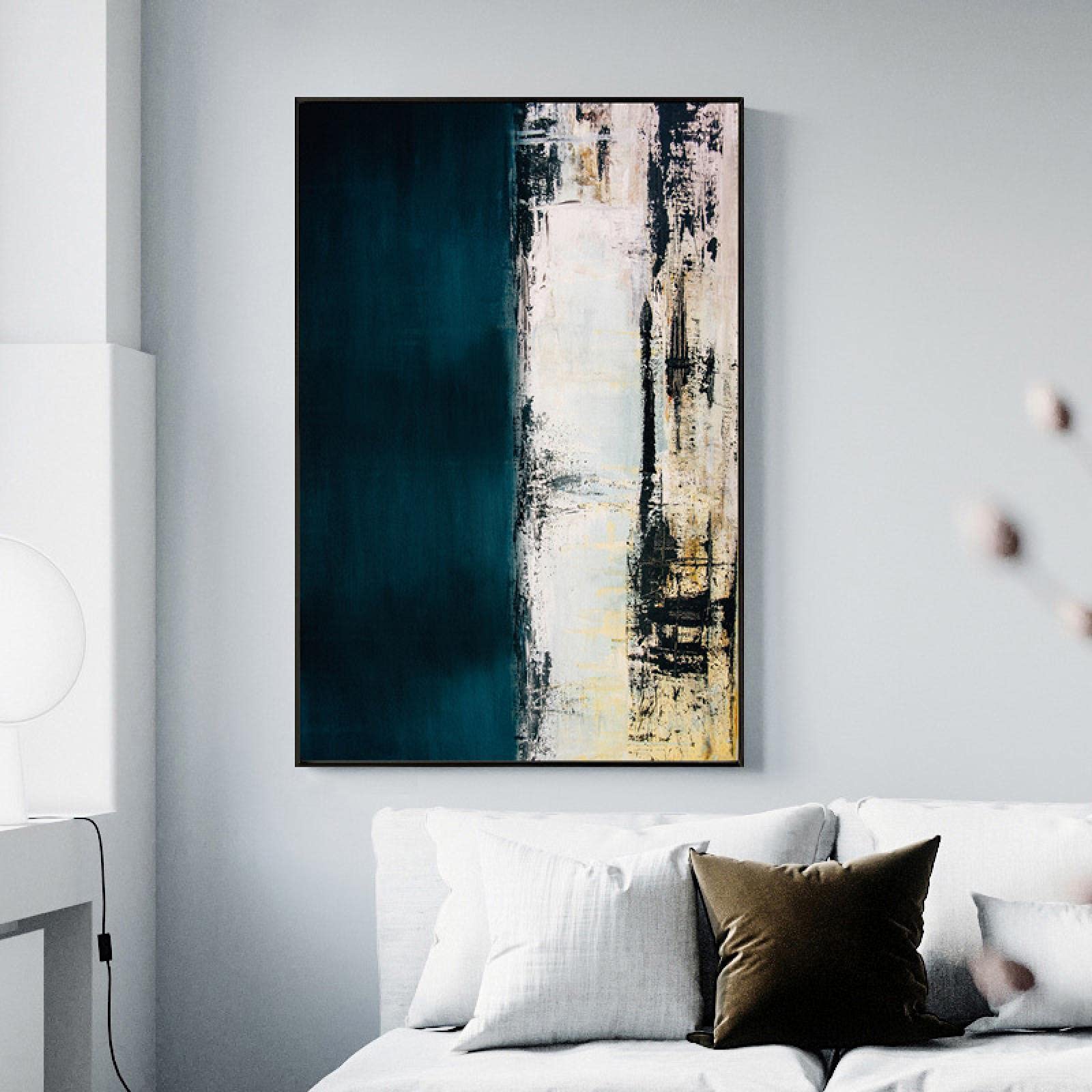 Abstrakcyjna Vintage zielona farba malarstwo nowoczesne Nordic płótno moda zdjęcia ścienny salon duże zielone plakaty drukuje 80x160cm bezramowe