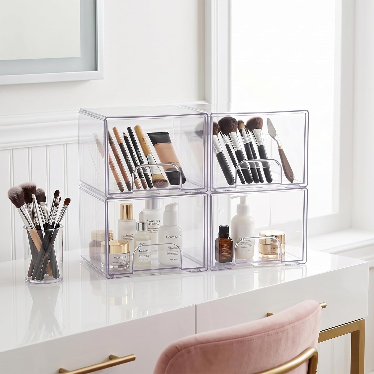 4 Pack Small Clear Stackable Storage Drawers