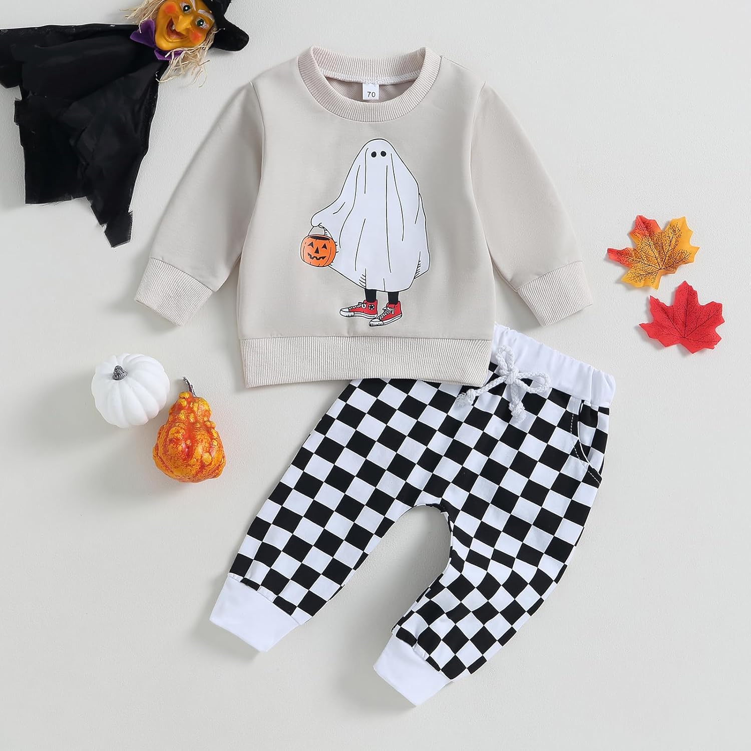 Toddler Baby Boy Halloween Outfit Long Sleeve Ghost/Pumpkin Sweatshirt Tops Elastic Pants 2PCS Fall Winter Clothes - Image 3