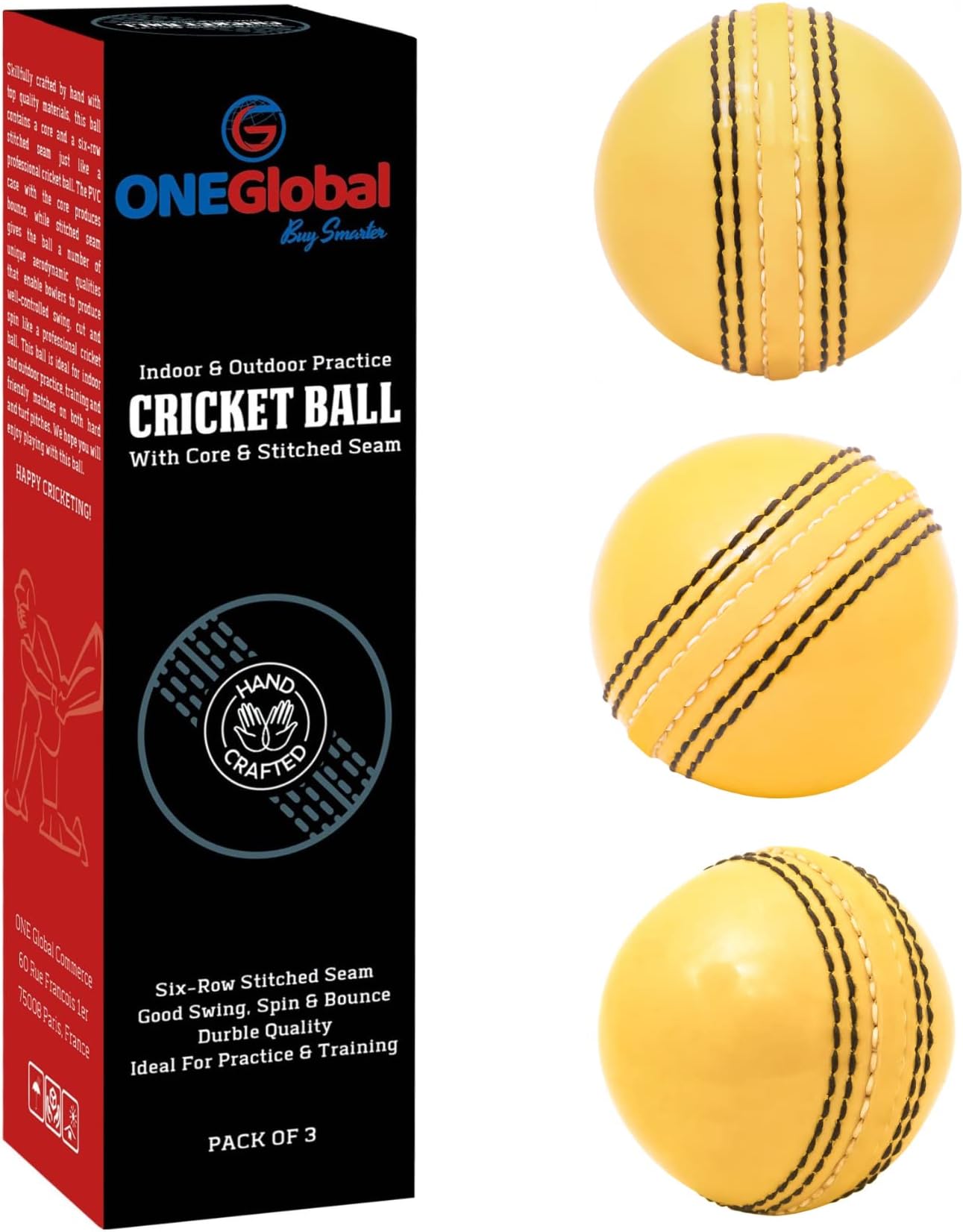 Incrediball Soft Practice Cricket Ball | Outdoor & Indoor Soft Rubber Cricket Ball With Core & Stitched Seam | For Honing Skills & Family Fun