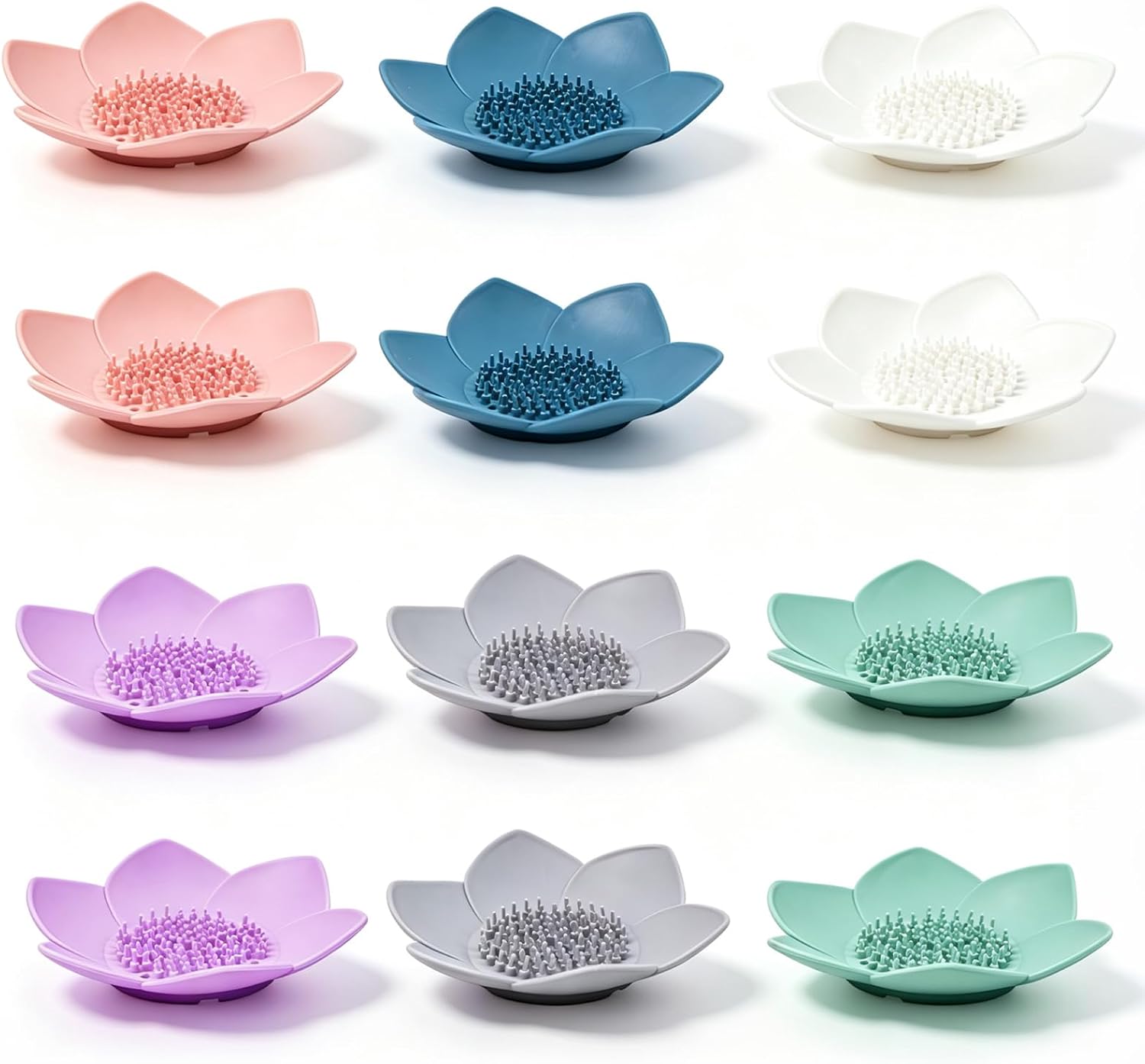 6 PCS Silicone Colorful Lotus Flower Soap Dishes with Draining