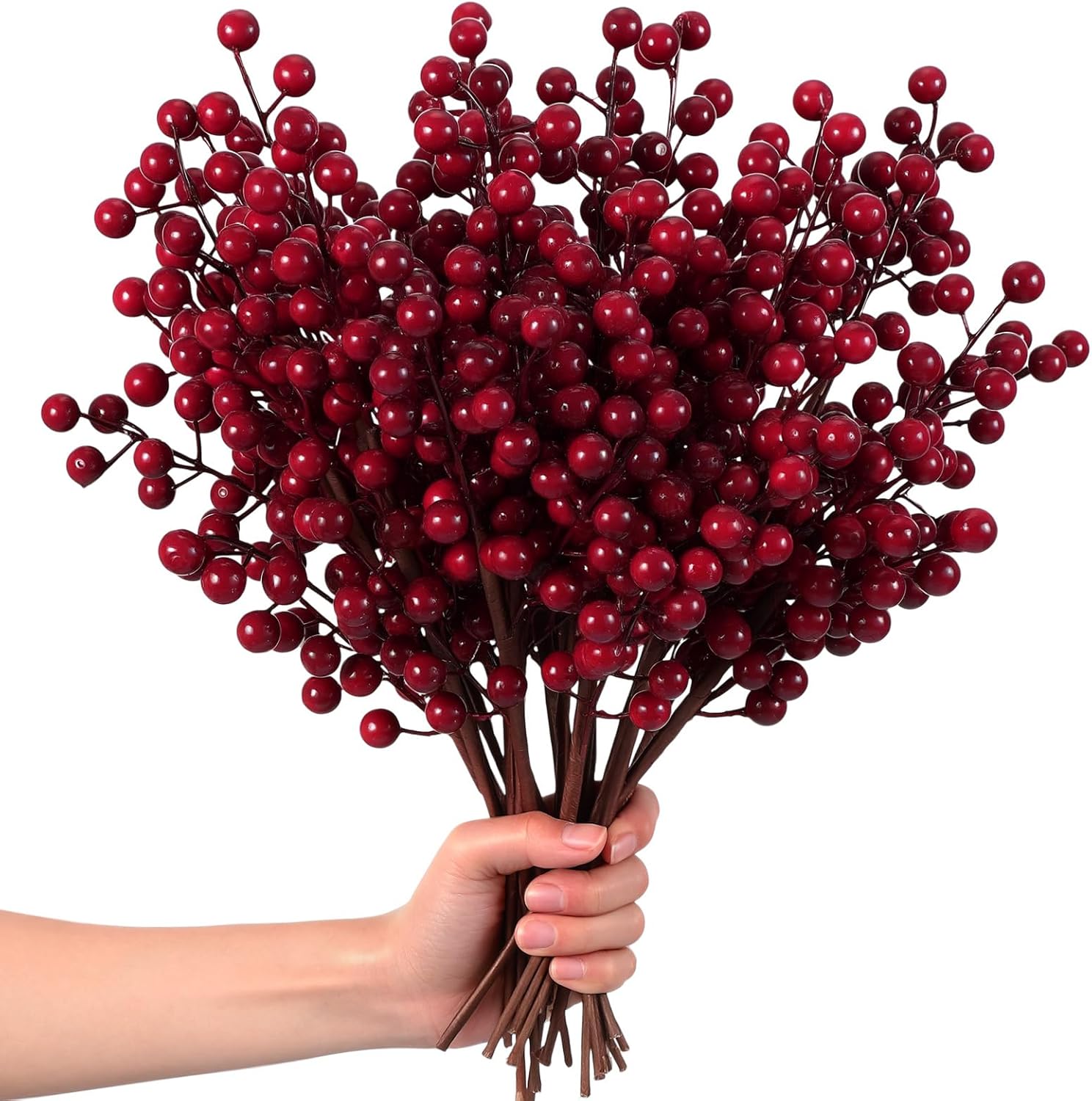 24 Pcs 14 Inch Burgundy Holly Berry Stem Picks for Christmas Tree Decorations Artificial Red Berry Picks for Christmas Branches Ornaments Wreath Crafts Winter Home Decor Xmas Twigs for Vase