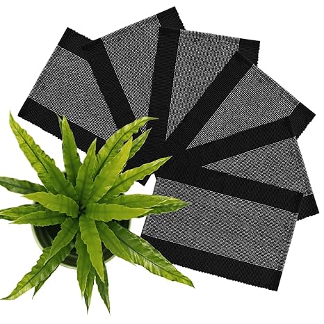 GLEAM Kitchen Dining Placemats Set for Dinner Table Pure Cotton with Unique Design Place Mat in Multi Colour (Black, 6)