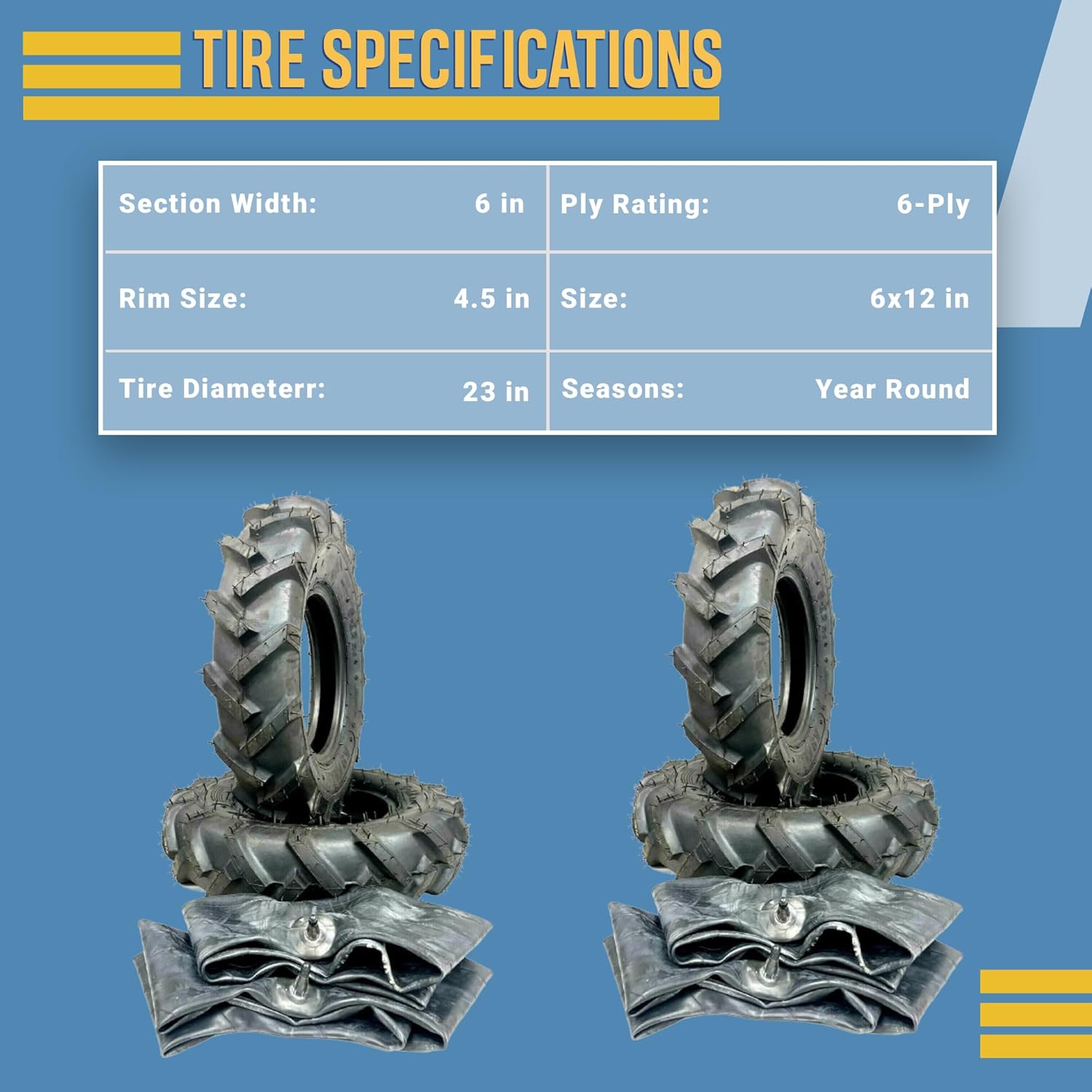Two 6-12 6x12 R 1 Bar Lug Wtubes Tractor Climb Tires Heavy Duty Grip Mud, Perfect for Tackling Mud and Providing Superior Traction, Heavy-Duty Grip Mud Tires for Efficient Tractor Climbing
