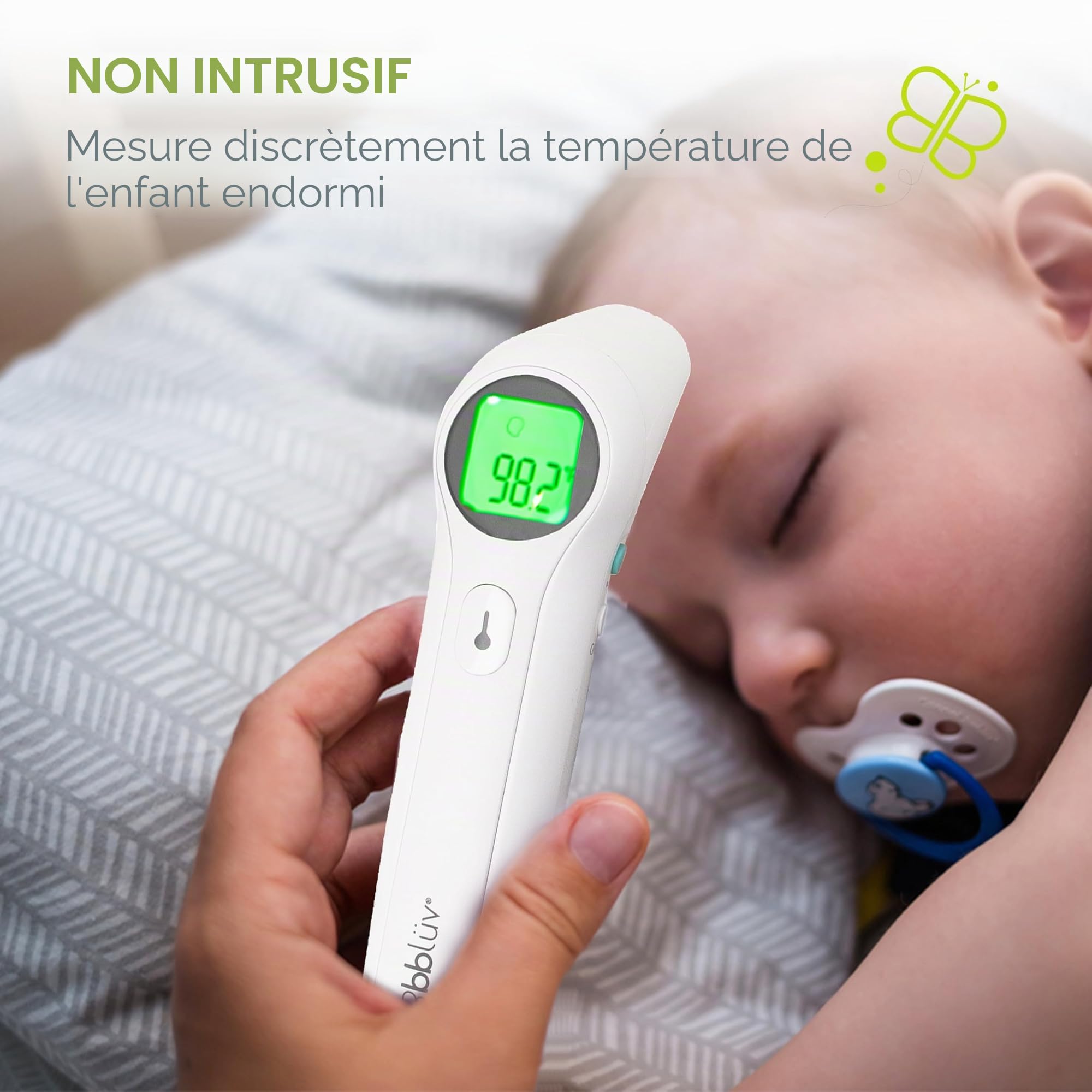 bblüv - Orä - 5-en-1 Thermomètre Infrarouge Numérique pour Bébé et Adulte, Thermomètre sans Contact avec Fonction Mémoire, Affichage à LCD