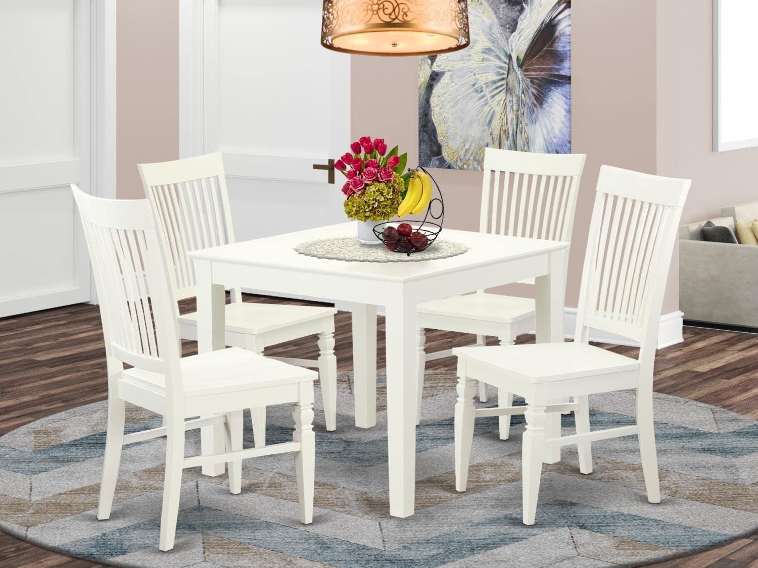 East West Furniture OXWE5-LWH-W 5 Piece Dining Room Table Set Includes a Square Kitchen Table and 4 Dining Chairs, 36x36 Inch, Linen White
