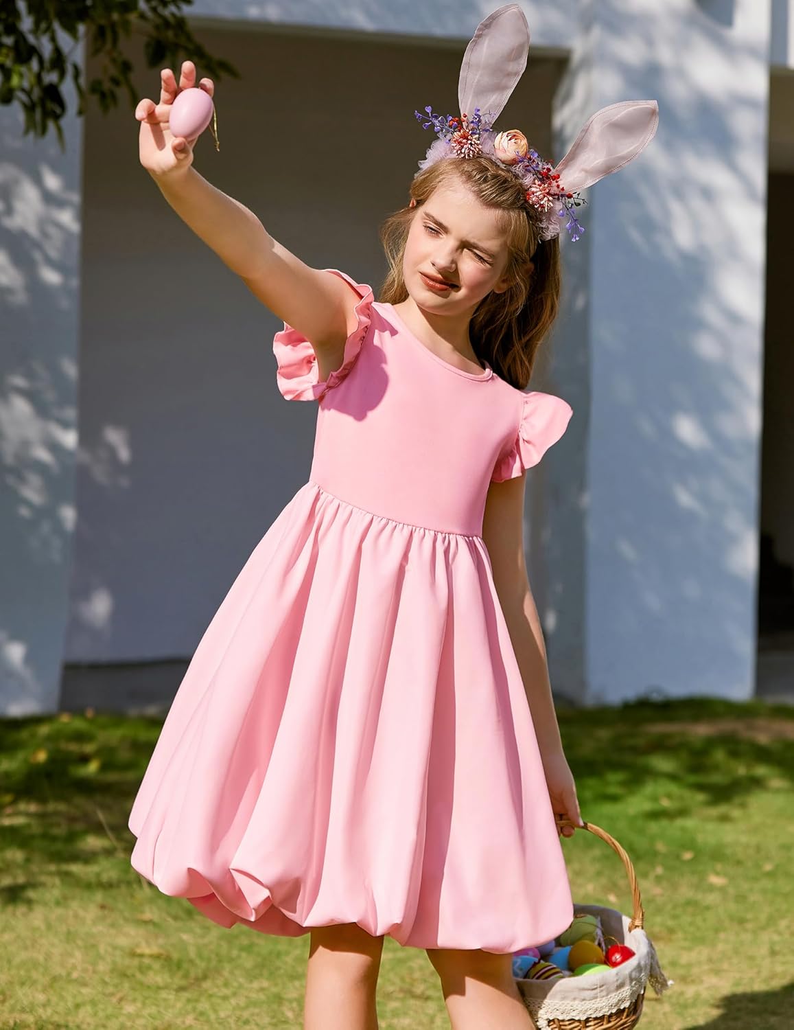 Arshiner Tween Girls Summer Bubble Dress Ruffle Sleeve Casual Party Midi Dresses - Image 5