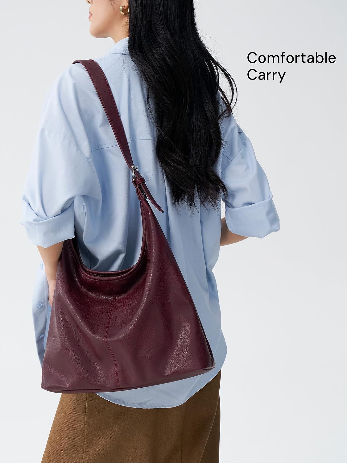 Hobo Bag for Women, Vegan Leather Slouchy Shoulder Tote with Matching Pouch image 2