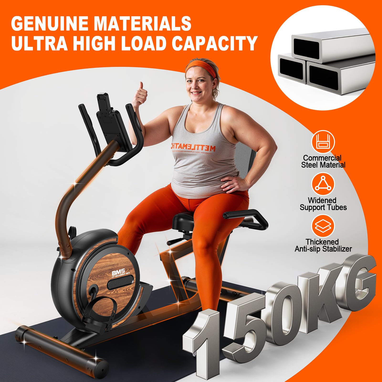 BM5 Liegeergometer - 150kg belastbar, für Zuhause, Fitness & Rehabilitation - 16 magnetische Widerstandsstufen, selbstleuchtendes Display, Bluetooth - Liegefahrrad Heimtrainer