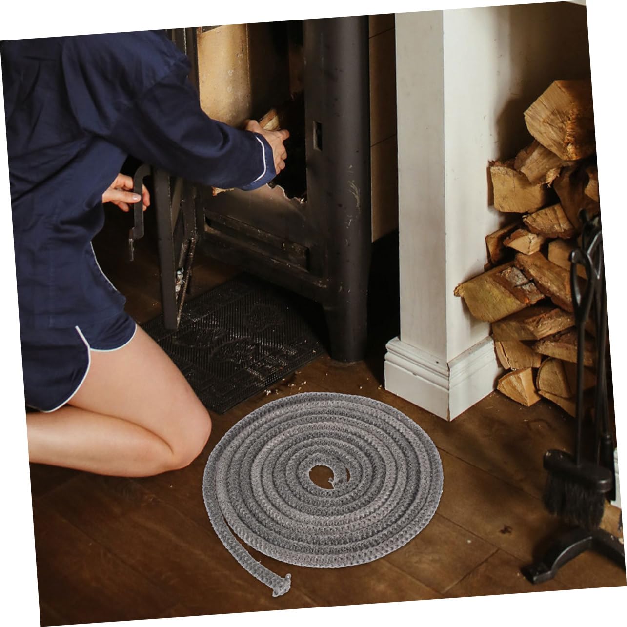 Hemobllo Guarnizione per Stufa Legna Striscia Autoadesiva Resistente al Calore Sigillante per Porta Focolare Preventivo di Fumo Accessorio per Stufa Legno