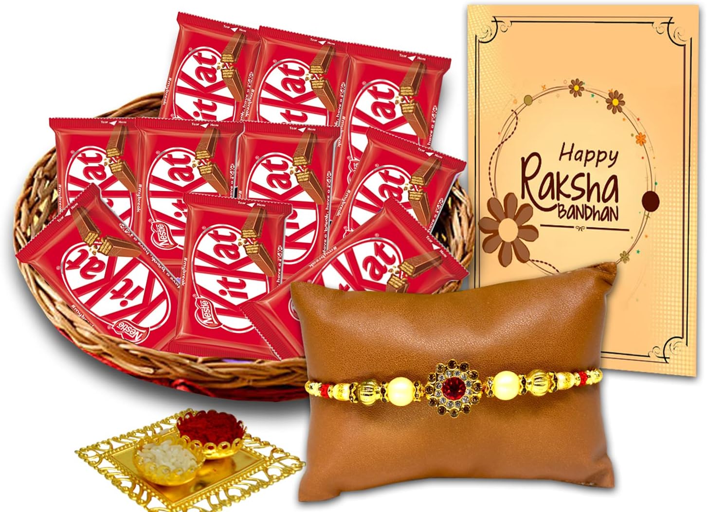 Midiron Rakhi gift for brother, Pearl Metal Rakhi for Brother, Rakhi Chocolate gift pack for Brother | Chocolate, Card, Rakhi with Roil Gift Set (Pack 4)