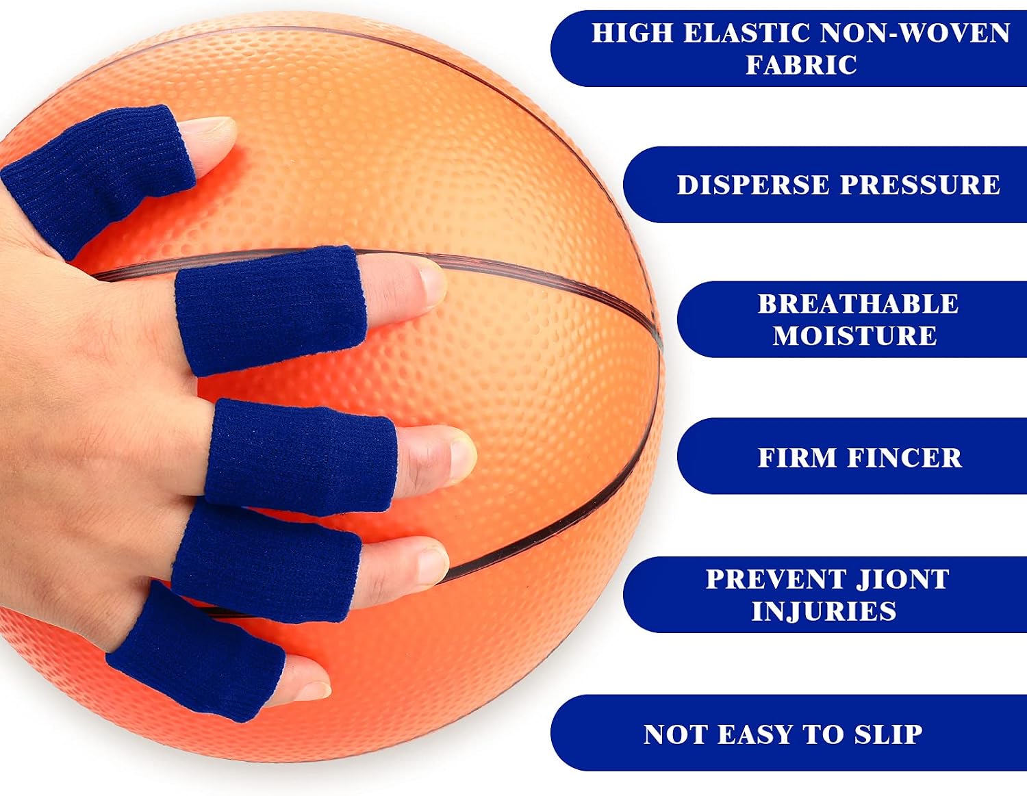 30 Pieces Finger Sleeves with 1 Storage Bag, Thumb Splint Brace Support Protector Breathable Elastic Finger Tape for Pain Relief Arthritis Trigger Finger Sports Basketball Baseball (Black, Blue)