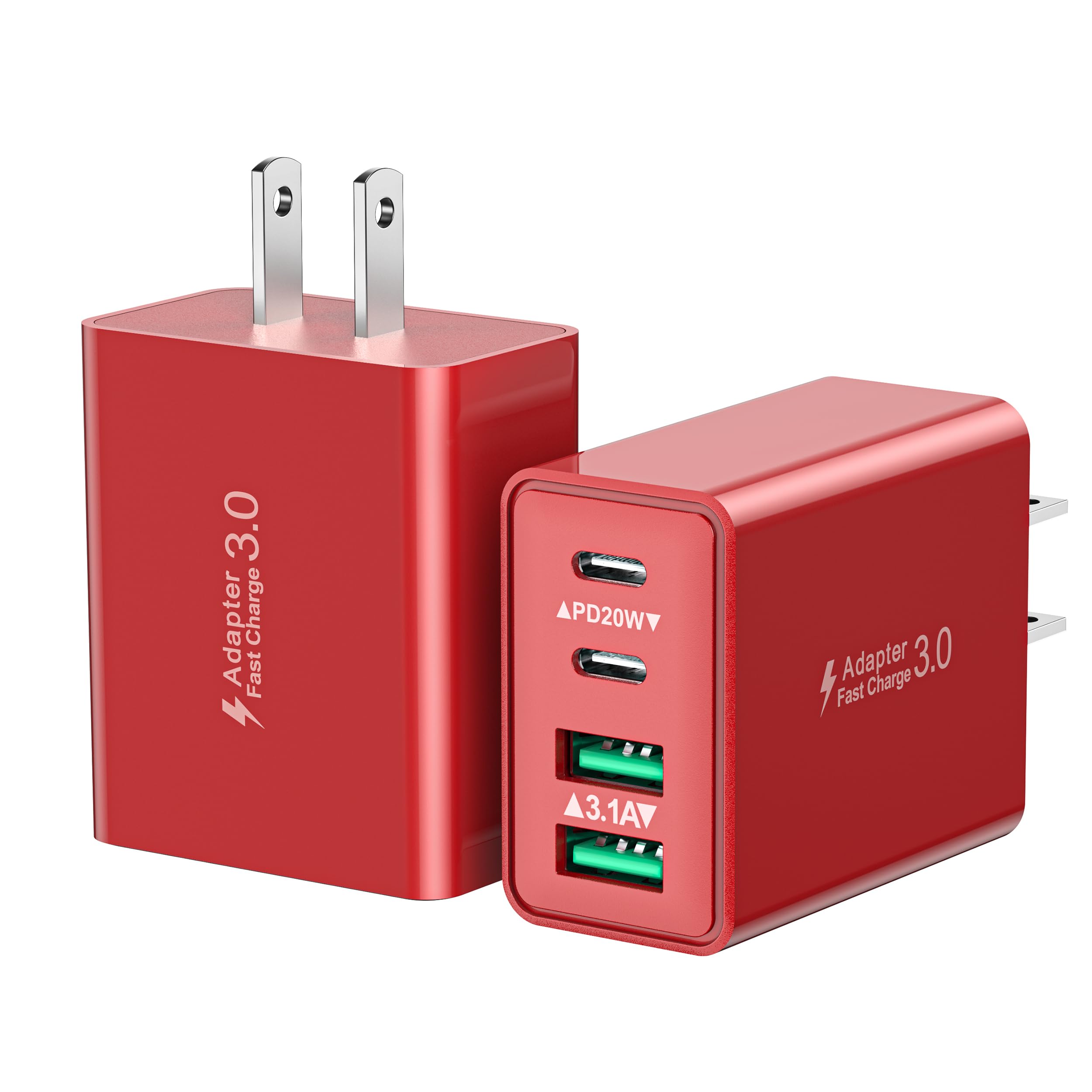 USB C Wall Charger, 2-Pack 40W 4-Port Type C Fast Charging Block Dual Port USBC Power Adapter + QC Multiport Wall Plug Multi Charger Block for iPhone 16 15 14 13 12 11 Pro Max Plus, iPad, Samsung