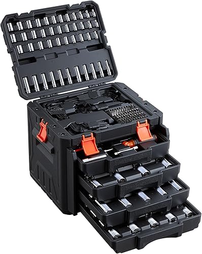 Miniatura 13 de VEVOR - Juego de herramientas para mecánicos y juego de vasos estándar y profundos, 145 piezas en unidades SAE y métricas con puntas, llave