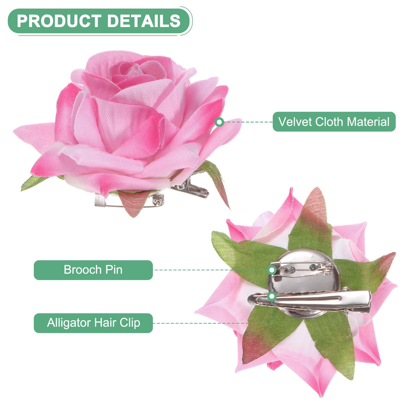 M METERXITY 8-Pack Light Pink Floral Hair Clips, 2.56 Inch Flower Hairpin Cloth Brooch for Women's Hair Accessories - Image 2