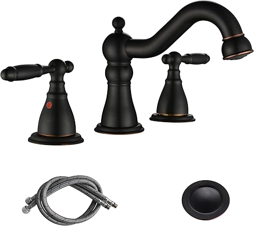 Grifos de baño RKF para fregadero 3 agujeros de bronce frotado con aceite de 8 pulgadas grifo generalizado para lavabo de baño con drenaje manija de