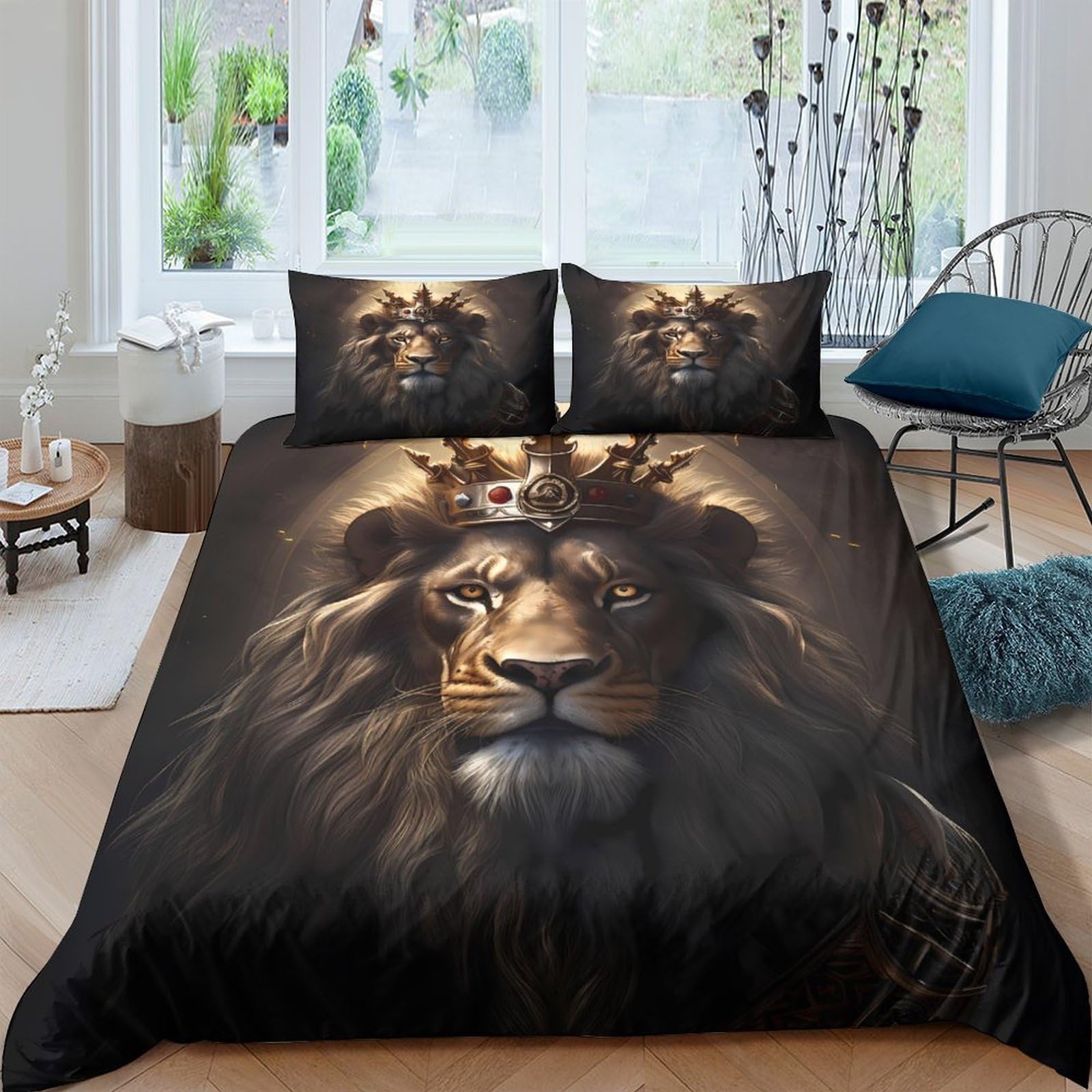 Ctjqhvkz Style-5 3D Printed Lion King Fitted Sheet Microfiber Bedroom Decor Wild Animal Bed Cover For Adults Teens Easy Care Single（135X200cm）