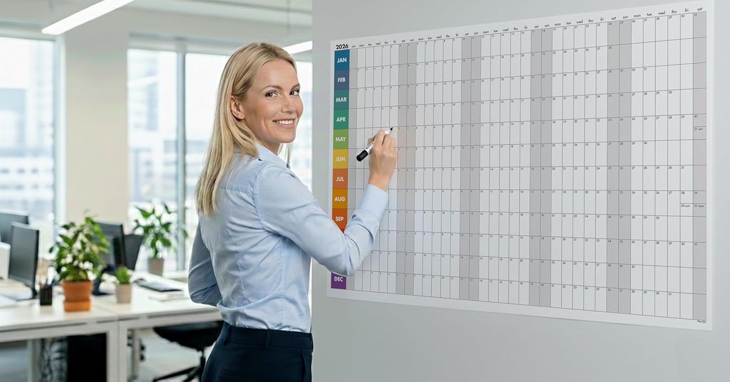 Dry Erase Wall Calendar 2026, 27×39 in — Double-Sided Yearly Planner (Dated & Undated), Reusable Write & Wipe, Large Wall Planner for Home, Office, Classroom — Rolled Poster.