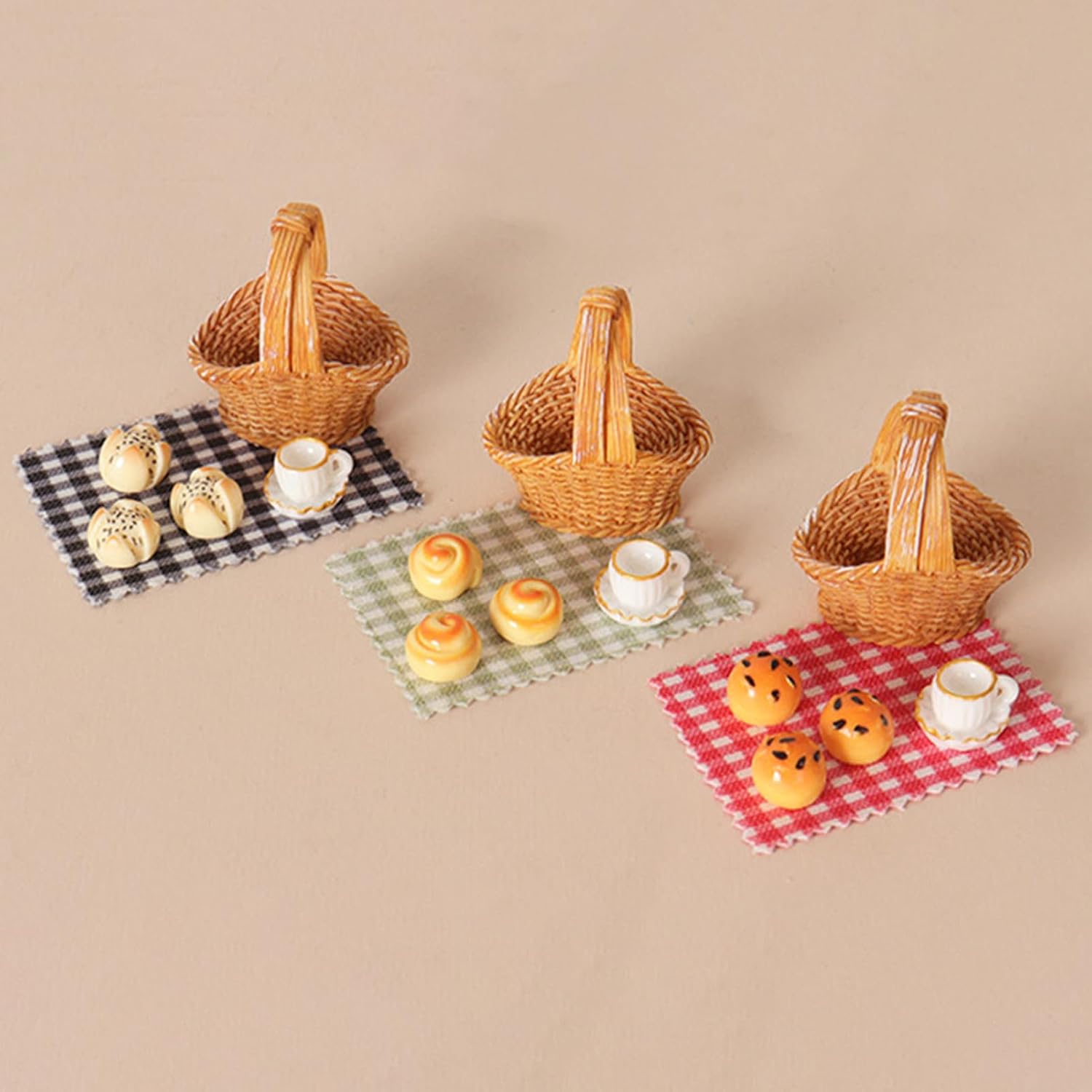 3Pcs Mini Picnic Basket Sets, Miniature Dollhouse Accessories, Dollhouse Miniatures, Mini Garden Accessories for Picnic Scene, Table Display and Outdoor Garden D茅cor