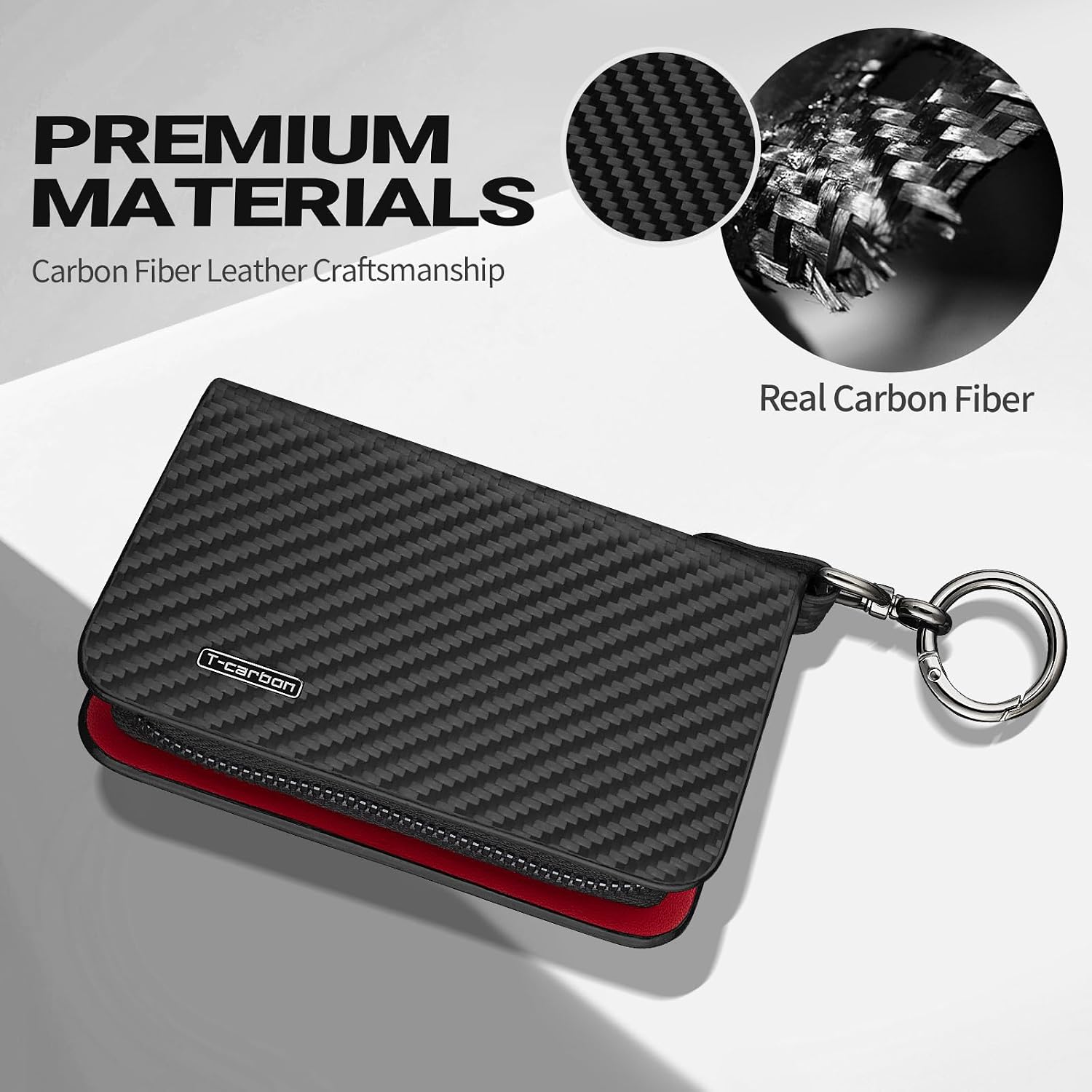 T-carbon Credit Card Holder,RFID Blocking ZIpper Credit Card Wallet for Men and Women,Carbon Fiber Card Holder Wallet,12 Card Slots Black Red