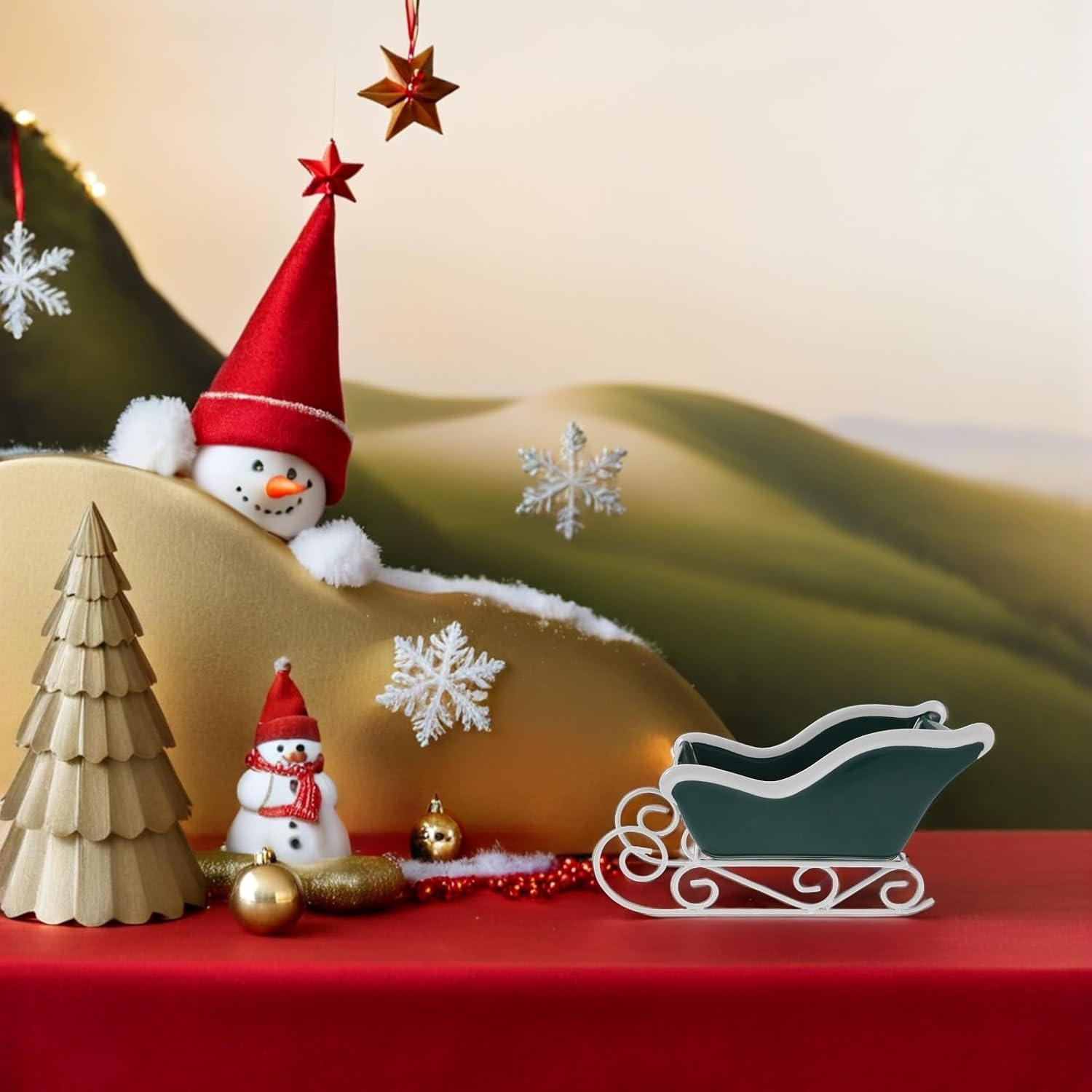 Mini Sleigh Ornament Xmas Ceramic Iron Desktop Christmas Decor