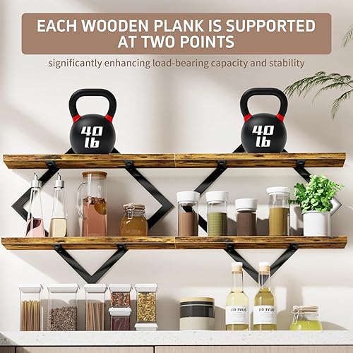 Miniatura 5 de Nuevo juego de pared flotante de 2 estantes mejorado con marco de metal de 1 pieza sin montaje, hoja de hierro reforzado que soporta más de 40