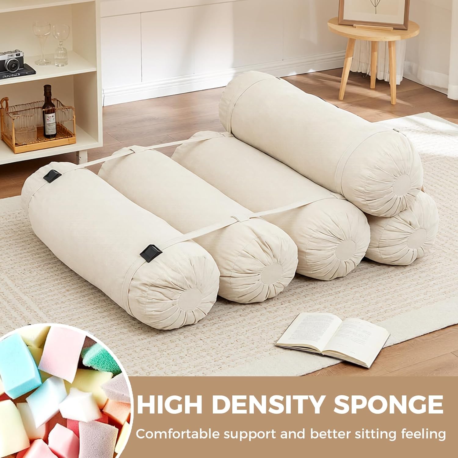 Bean Bag Chair, Corduroy Sectional, Flexible Floor Seating Lazy Sofa, Soft Foam Filled Lounger, Non-Removable Cover, Reconfigurable Design,Living Room,Bedronm&Offices,Beige