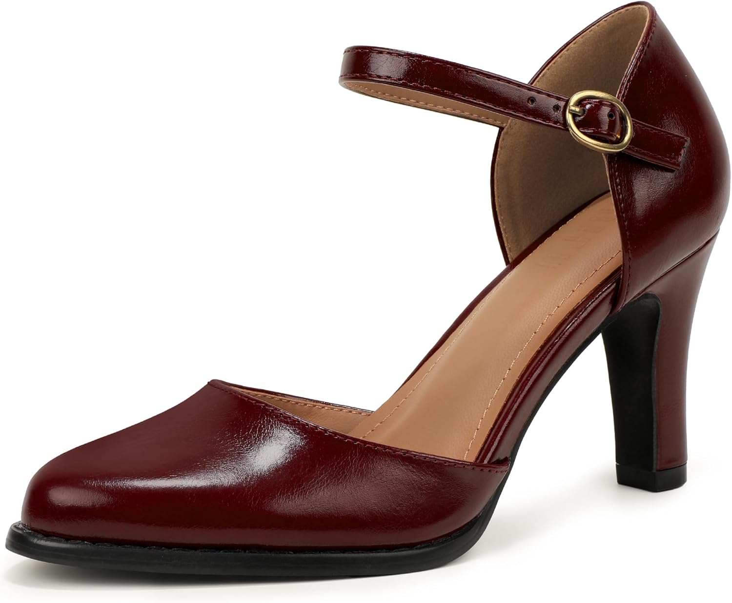 IDIFU IN3 Closed Toe Chunky High Heels Comfortable Dress Shoes for Women Pumps Vintage Heels Dressy Wedding Prom Bridal Party Work Office Business D'Orsay Pumps Shoes