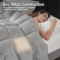 Vista 2 de CYMULA - Edredón de plumón de tamaño completo, para todas las estaciones, color gris oscuro, con 8 lengüetas, ligero, con costuras en caja, mullido
