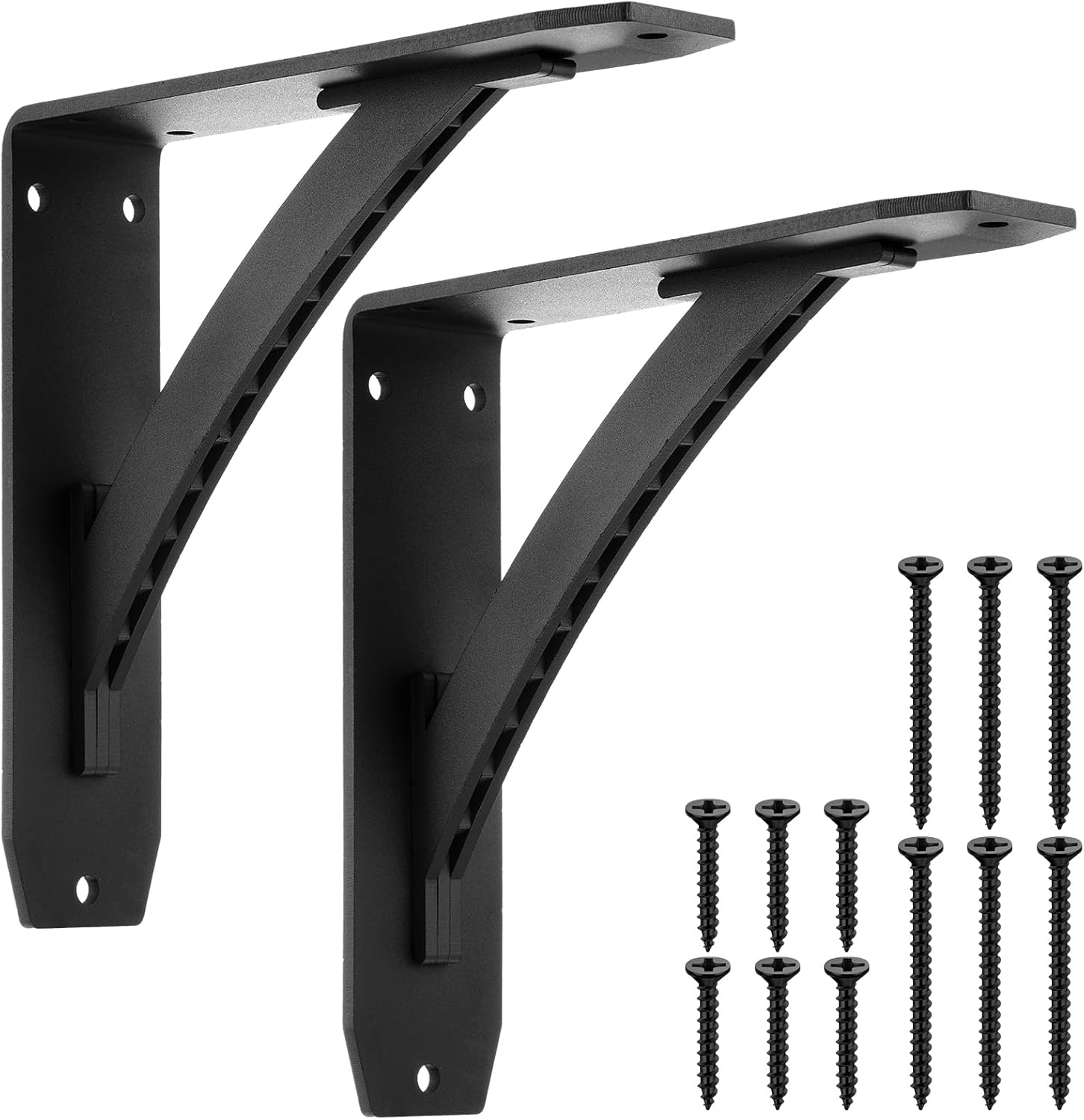 2 Pcs 8 x 8 x 2 Inch Heavy Duty Shelf Brackets 500 Lbs Capacity Metal Corbels for Mantels Countertops Profile and Decorative Shelving Wrought Iron Black (Vintage Style)