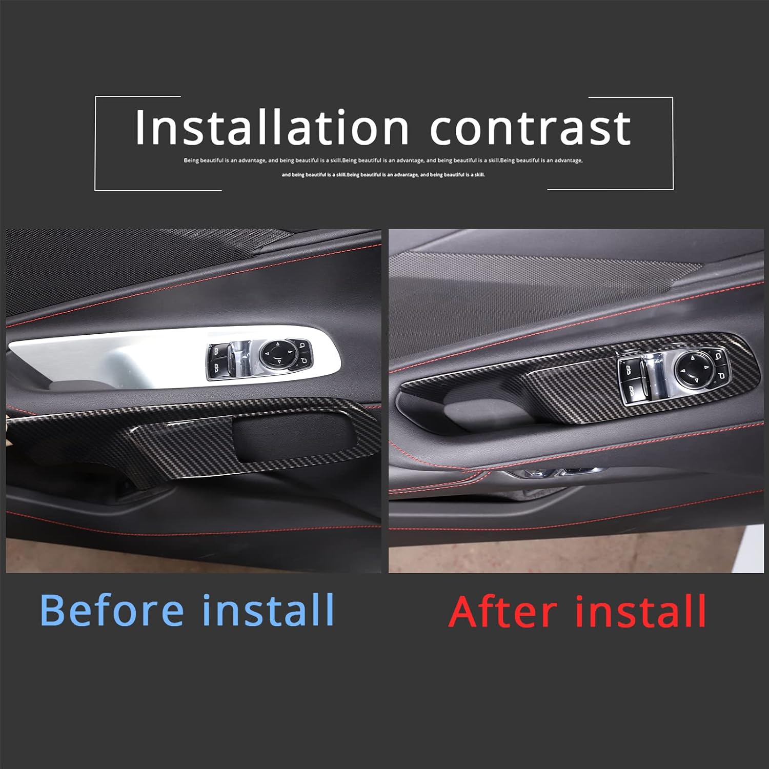 Sekhyna Window Lift Switch Panel Cover Trim Compatible with Chevrolet Corvette C8 Coupe Stingray 2020 2021 2022 2023 ABS 2PCS Car Door Decoration Accessories (ABS Carbon)