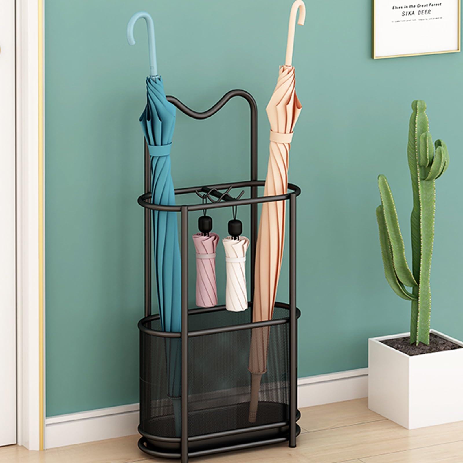 Porte-parapluie oreilles de chat en fer noir pour entrée