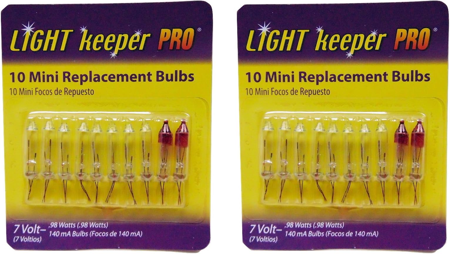 Light Keeper Pro 20 Mini Replacement Bulbs (2 packs of 10 bulbs) for Clear Christmas Holiday Light Strings