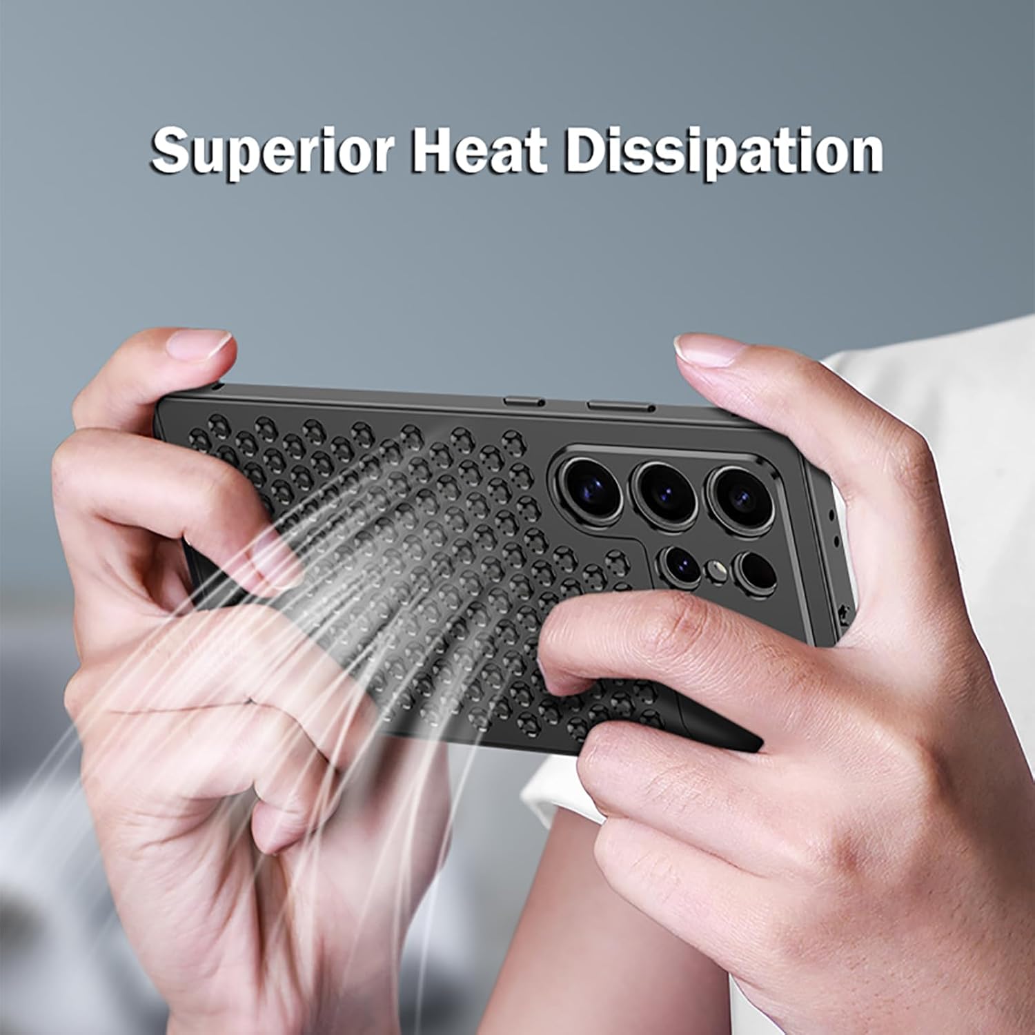 Metal Case for Samsung Galaxy S25 Ultra/S25 Plus/S25, Fine Lens Hole Protective Aluminum Alloy Cover Cooling Hollow Aromatherapy Shell,Black,S25 Ultra