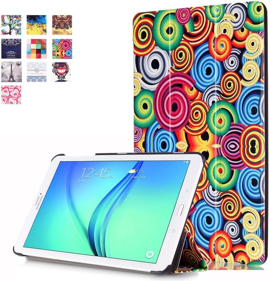 Samsung Tab E Tablet Cover,Samsung Galaxy E Case,Samsung-SM-T377a Case,Tab E T377A Case,Samsung T375 Back Case,[Magnetic Closure] Folding Case Cover for Samsung Tab E8 Tablet Case-Colorful Rings